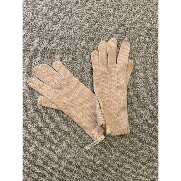 Carolina Amato Women One Size Beige Oatmeal Wool Cashmere Blend Knit Gloves - Picture 1 of 4